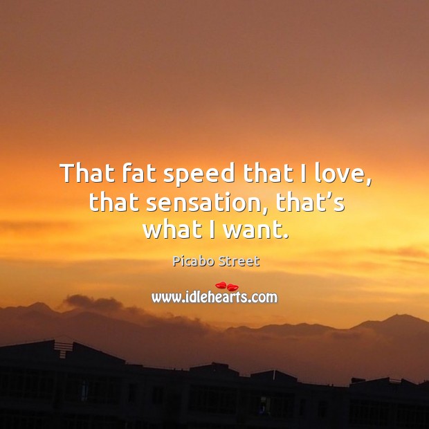 That fat speed that I love, that sensation, that’s what I want. Picabo Street Picture Quote