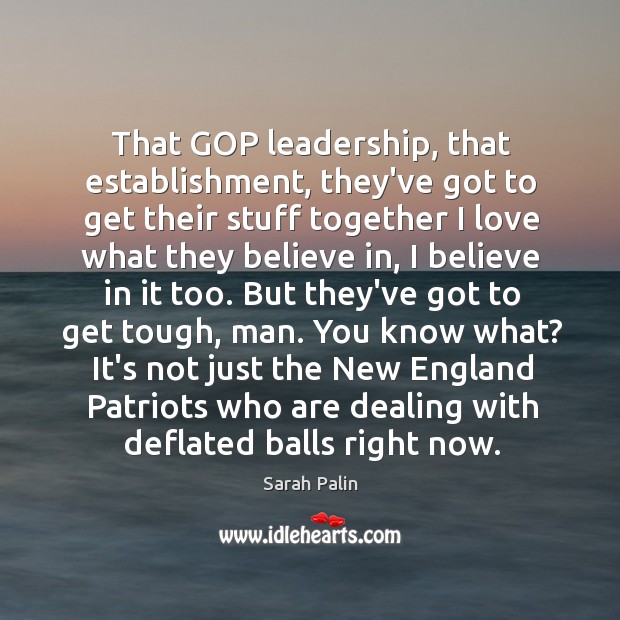 That GOP leadership, that establishment, they’ve got to get their stuff together Sarah Palin Picture Quote