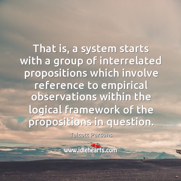 That is, a system starts with a group of interrelated propositions Image