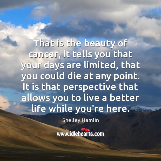 That is the beauty of cancer, it tells you that your days Shelley Hamlin Picture Quote