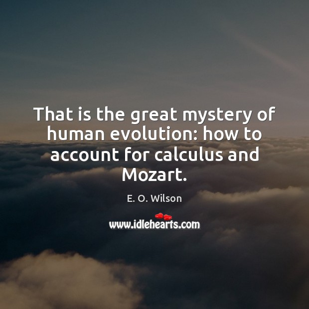 That is the great mystery of human evolution: how to account for calculus and Mozart. E. O. Wilson Picture Quote