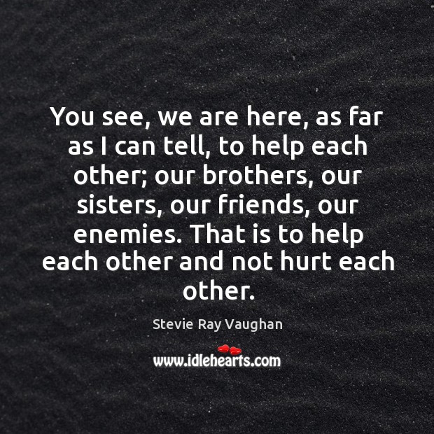 That is to help each other and not hurt each other. Stevie Ray Vaughan Picture Quote