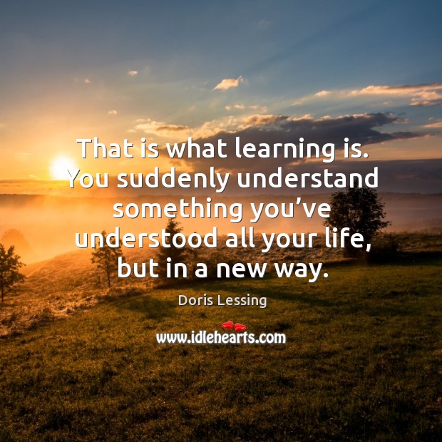 That is what learning is. You suddenly understand something you’ve understood all your life, but in a new way. Doris Lessing Picture Quote