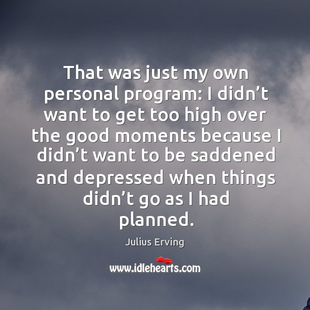 That was just my own personal program: I didn’t want to get too high over the good Julius Erving Picture Quote