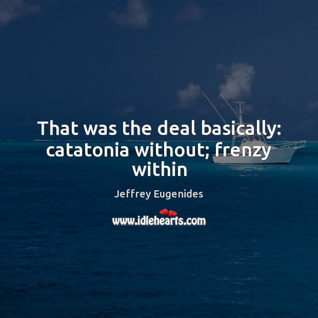 That was the deal basically: catatonia without; frenzy within Jeffrey Eugenides Picture Quote