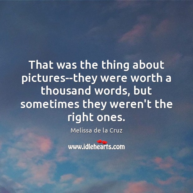 That was the thing about pictures–they were worth a thousand words, but Melissa de la Cruz Picture Quote