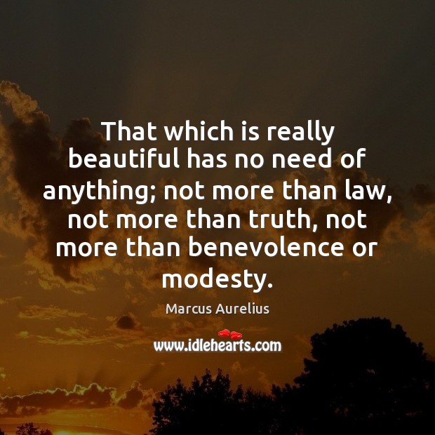 That which is really beautiful has no need of anything; not more 