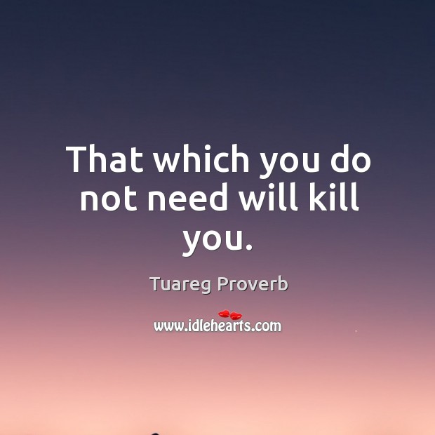 That which you do not need will kill you. Tuareg Proverbs Image