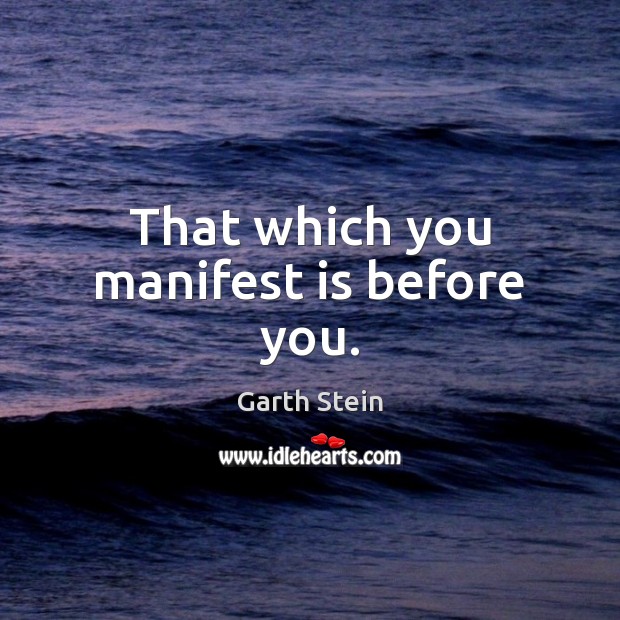 That which you manifest is before you. Garth Stein Picture Quote