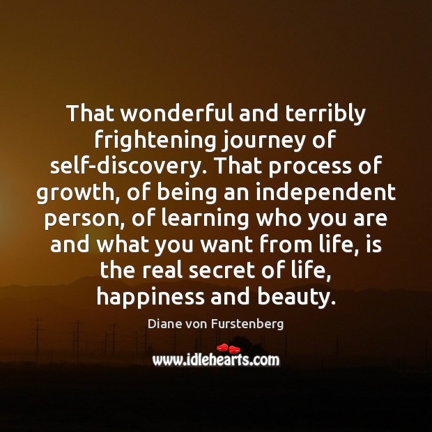That wonderful and terribly frightening journey of self-discovery. That process of growth, Diane von Furstenberg Picture Quote