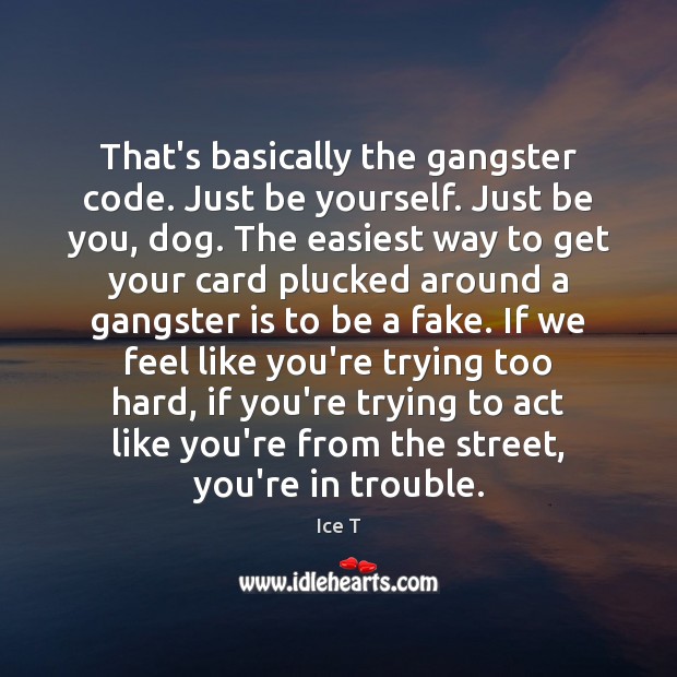That’s basically the gangster code. Just be yourself. Just be you, dog. Ice T Picture Quote