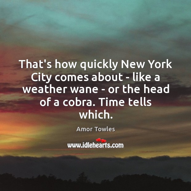 That’s how quickly New York City comes about – like a weather Amor Towles Picture Quote