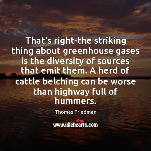 That’s right-the striking thing about greenhouse gases is the diversity of sources Thomas Friedman Picture Quote