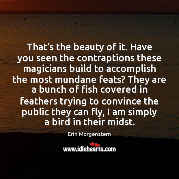 That’s the beauty of it. Have you seen the contraptions these magicians Erin Morgenstern Picture Quote