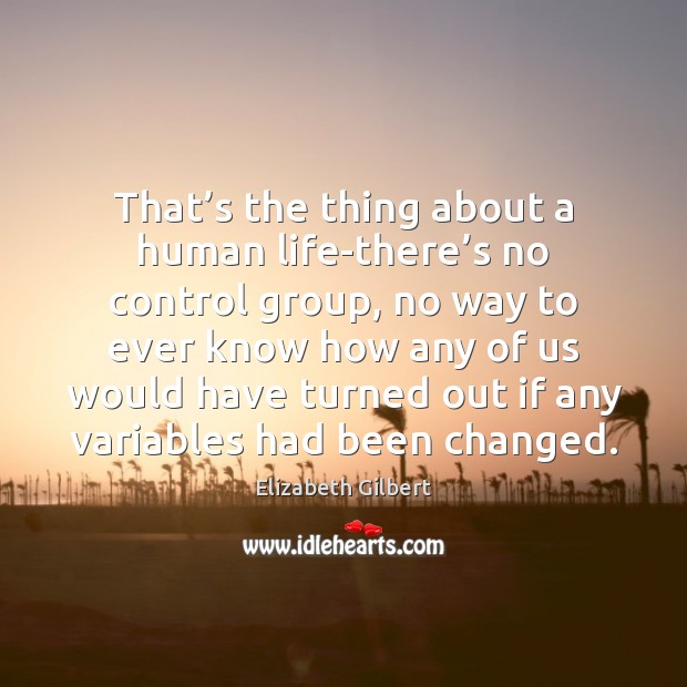 That’s the thing about a human life-there’s no control group, Elizabeth Gilbert Picture Quote