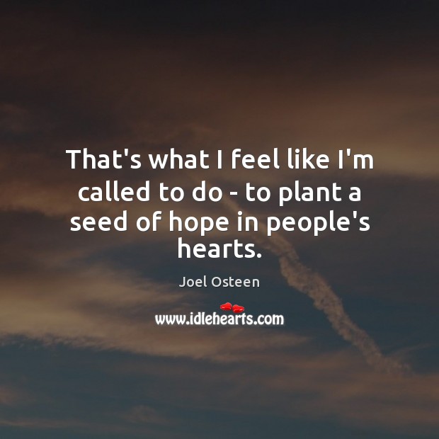 That’s what I feel like I’m called to do – to plant a seed of hope in people’s hearts. Joel Osteen Picture Quote