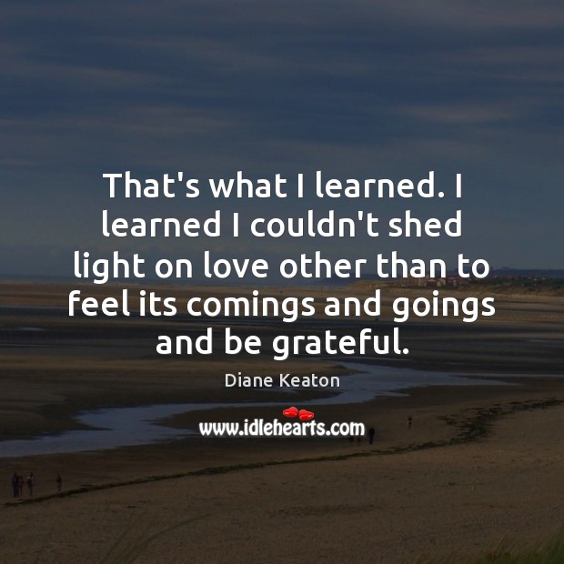 That’s what I learned. I learned I couldn’t shed light on love Be Grateful Quotes Image