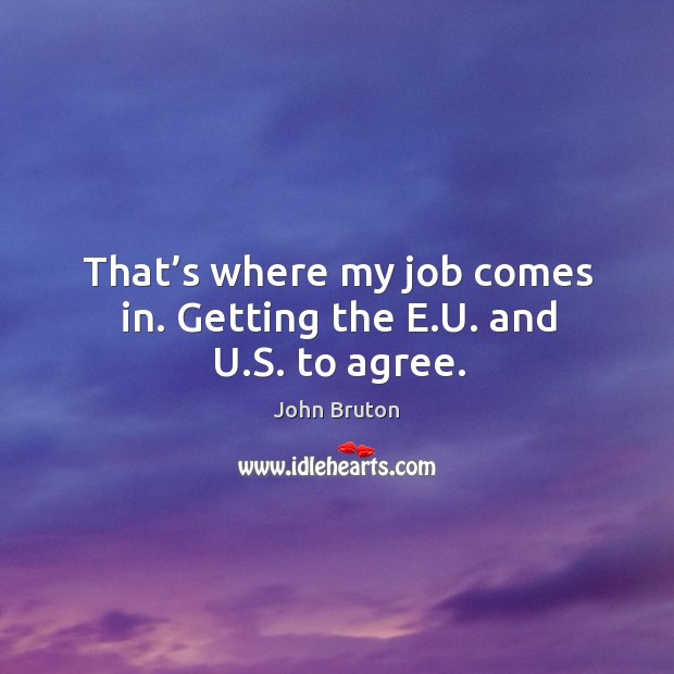 That’s where my job comes in. Getting the e.u. And u.s. To agree. John Bruton Picture Quote