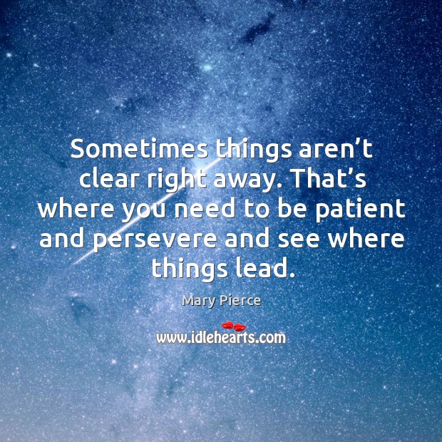 That’s where you need to be patient and persevere and see where things lead. Mary Pierce Picture Quote