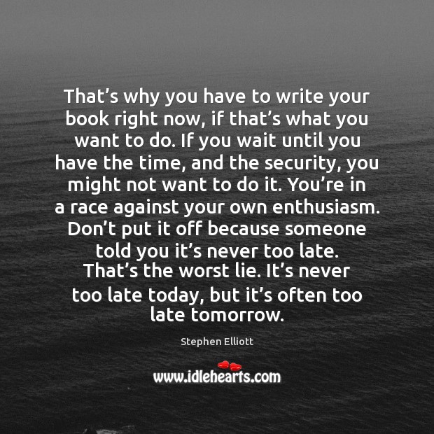 That’s why you have to write your book right now, if Stephen Elliott Picture Quote