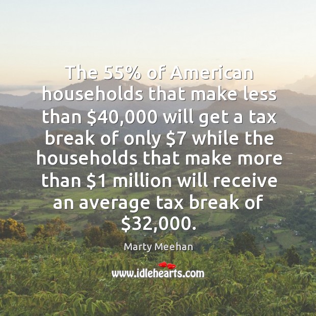 The 55% of american households that make less than $40,000 will get a tax break of only Marty Meehan Picture Quote