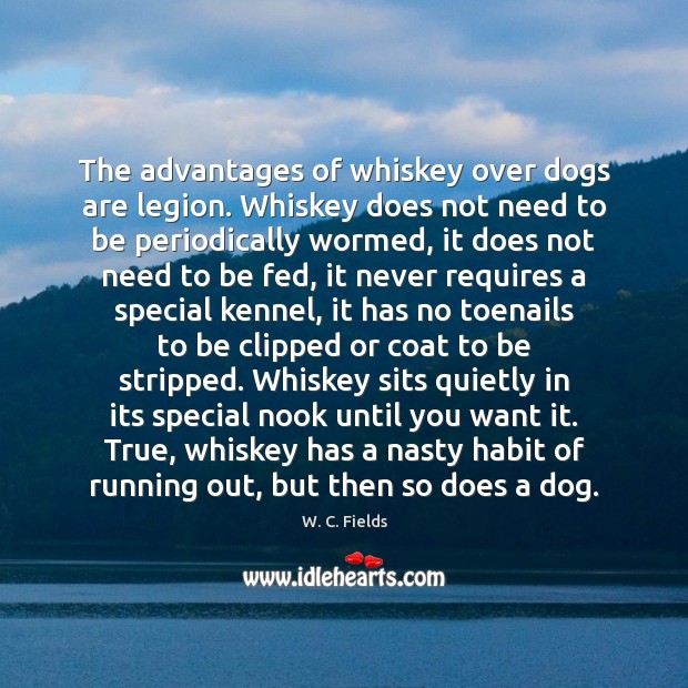 The advantages of whiskey over dogs are legion. Whiskey does not need Image