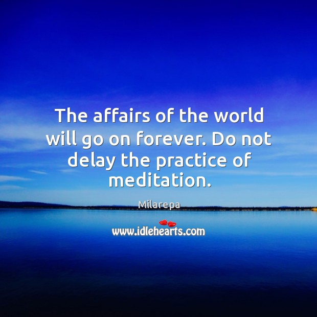The affairs of the world will go on forever. Do not delay the practice of meditation. Practice Quotes Image