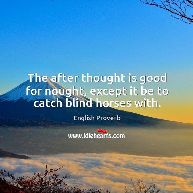 The after thought is good for nought, except it be to catch blind horses with. English Proverbs Image