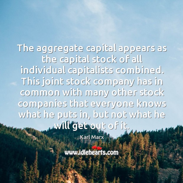 The aggregate capital appears as the capital stock of all individual capitalists Karl Marx Picture Quote