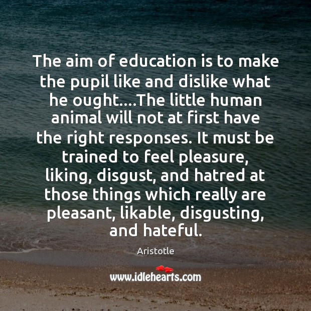 The aim of education is to make the pupil like and dislike Aristotle Picture Quote