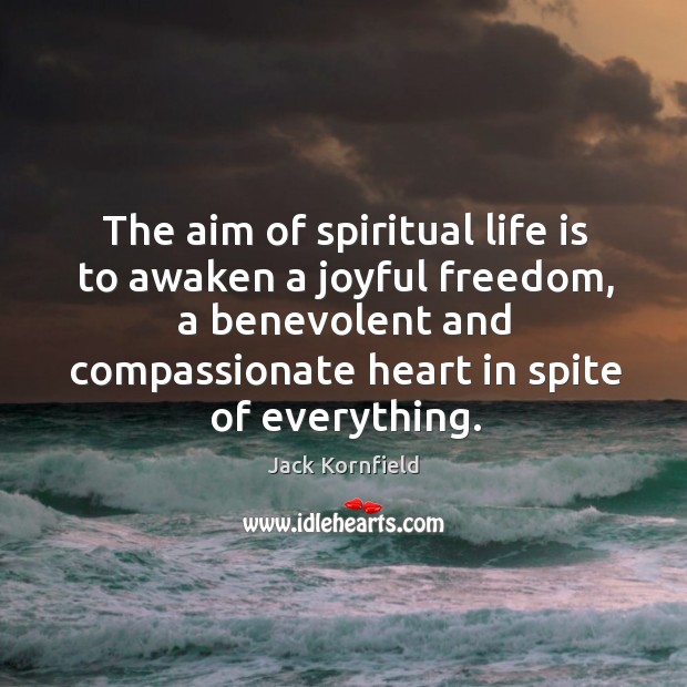 The aim of spiritual life is to awaken a joyful freedom, a Jack Kornfield Picture Quote
