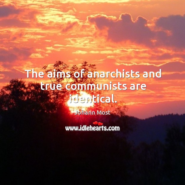 The aims of anarchists and true communists are identical. Johann Most Picture Quote