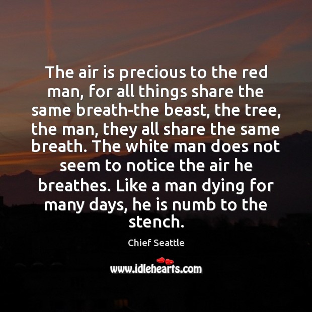 The air is precious to the red man, for all things share Chief Seattle Picture Quote