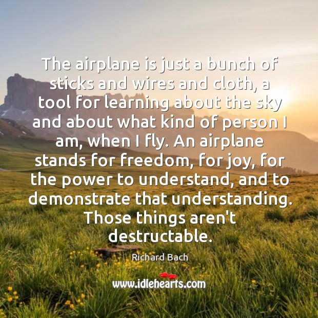The airplane is just a bunch of sticks and wires and cloth, Richard Bach Picture Quote