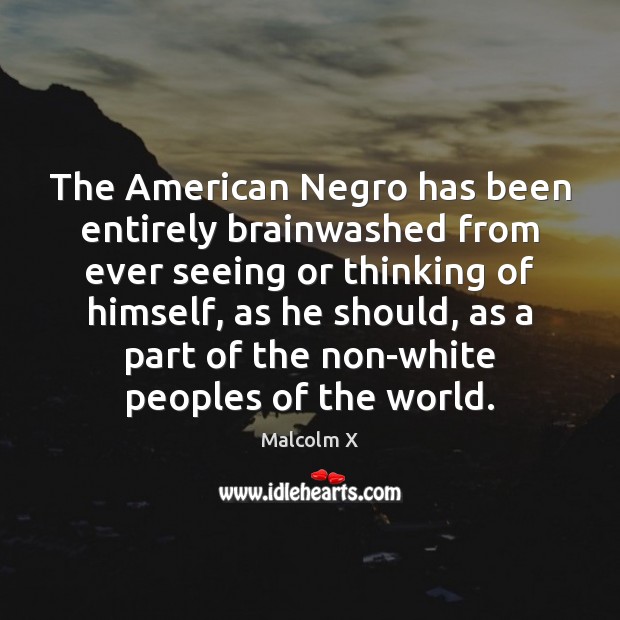 The American Negro has been entirely brainwashed from ever seeing or thinking Malcolm X Picture Quote