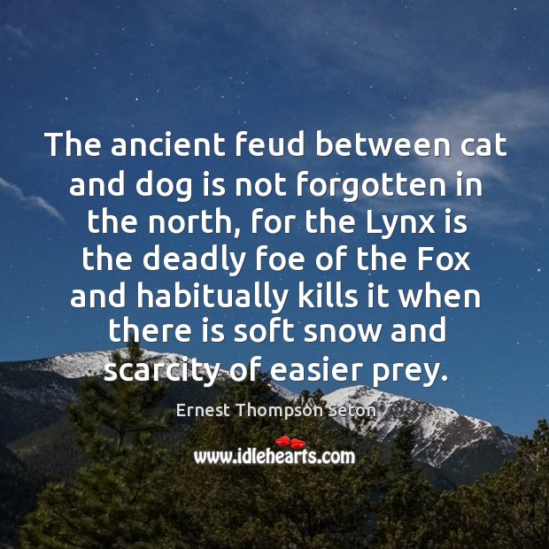 The ancient feud between cat and dog is not forgotten in the north Ernest Thompson Seton Picture Quote