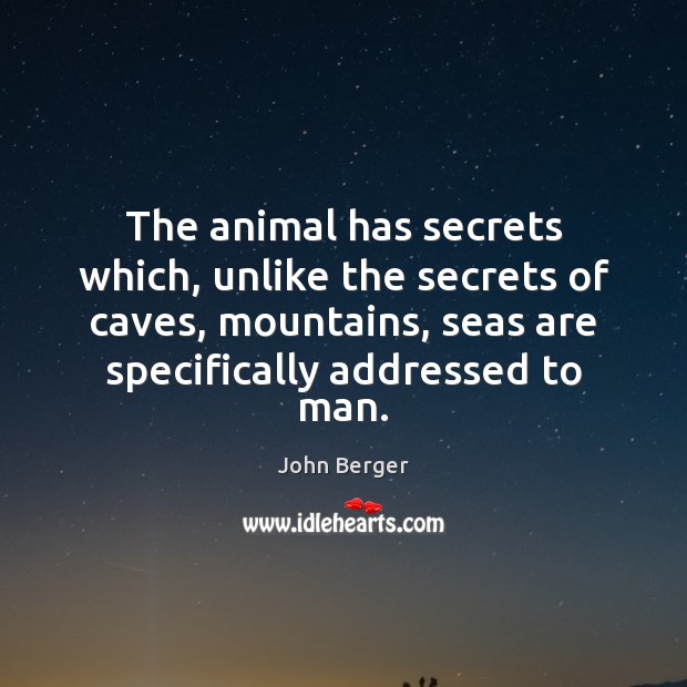The animal has secrets which, unlike the secrets of caves, mountains, seas John Berger Picture Quote