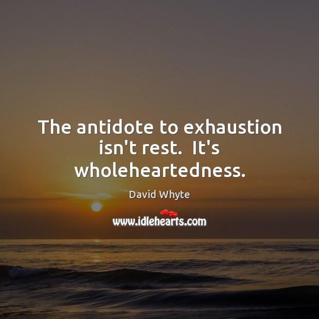The antidote to exhaustion isn’t rest.  It’s wholeheartedness. David Whyte Picture Quote