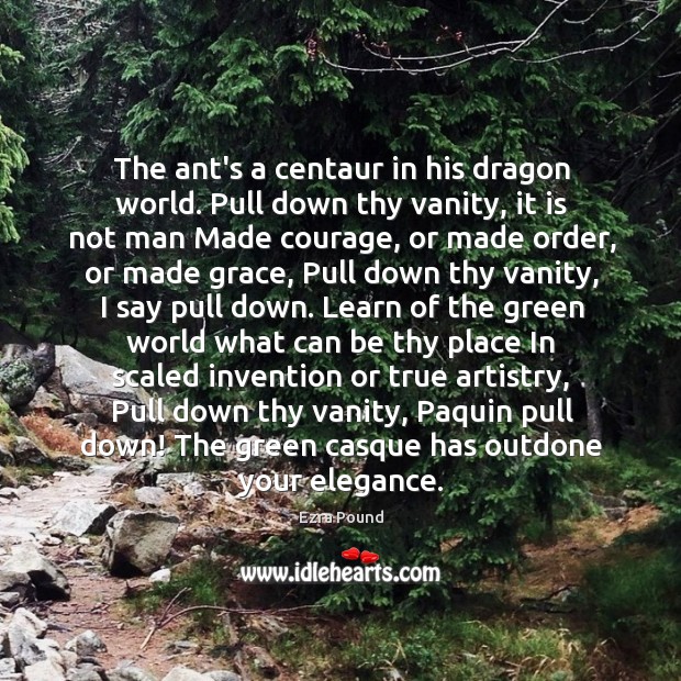 The ant’s a centaur in his dragon world. Pull down thy vanity, Ezra Pound Picture Quote