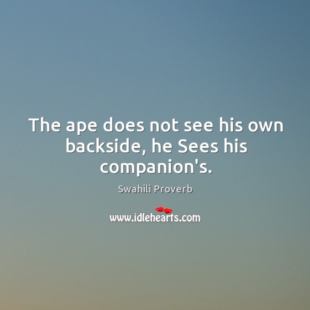 The ape does not see his own backside, he sees his companion’s. Swahili Proverbs Image