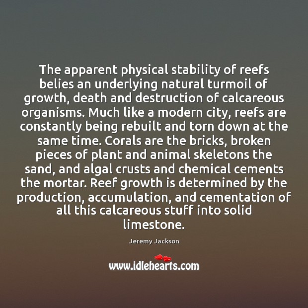 The apparent physical stability of reefs belies an underlying natural turmoil of Growth Quotes Image