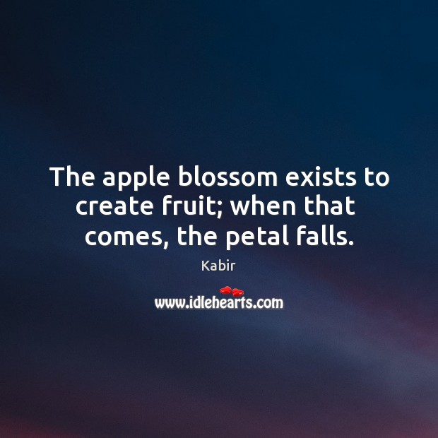 The apple blossom exists to create fruit; when that  comes, the petal falls. Image
