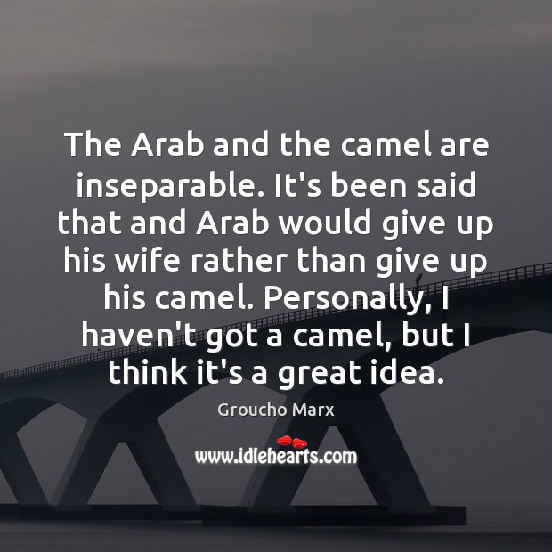 The Arab and the camel are inseparable. It’s been said that and Groucho Marx Picture Quote