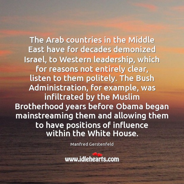 The Arab countries in the Middle East have for decades demonized Israel, Manfred Gerstenfeld Picture Quote
