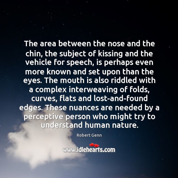 The area between the nose and the chin, the subject of kissing Image