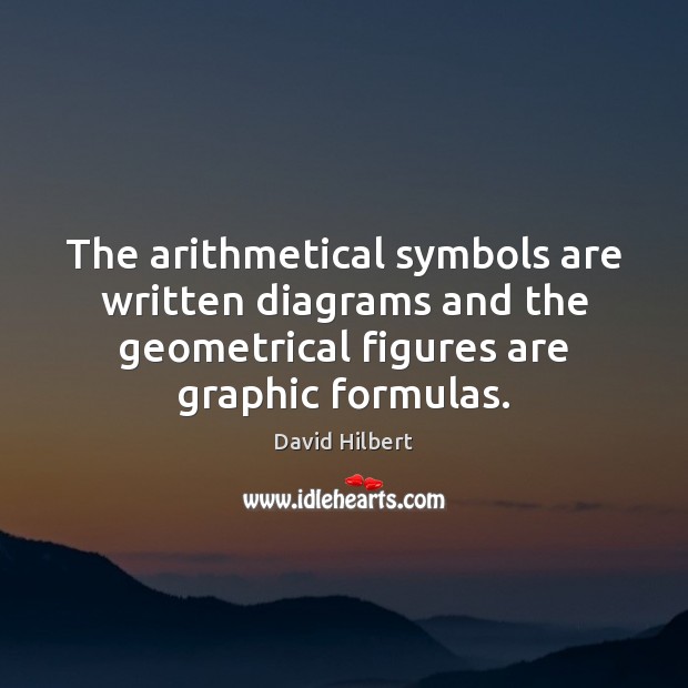 The arithmetical symbols are written diagrams and the geometrical figures are graphic David Hilbert Picture Quote