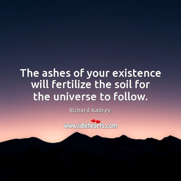 The ashes of your existence will fertilize the soil for the universe to follow. Richard Kadrey Picture Quote