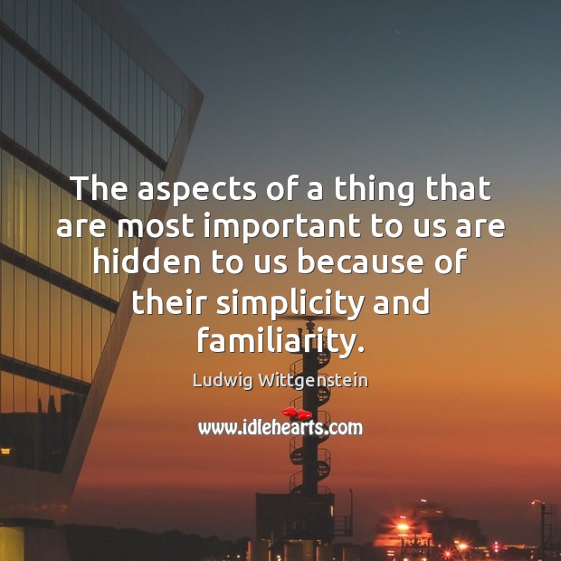 The aspects of a thing that are most important to us are Ludwig Wittgenstein Picture Quote