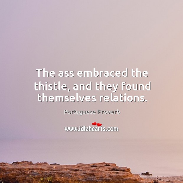 The ass embraced the thistle, and they found themselves relations. Portuguese Proverbs Image