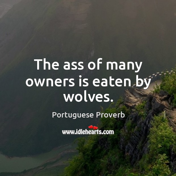 The ass of many owners is eaten by wolves. Portuguese Proverbs Image